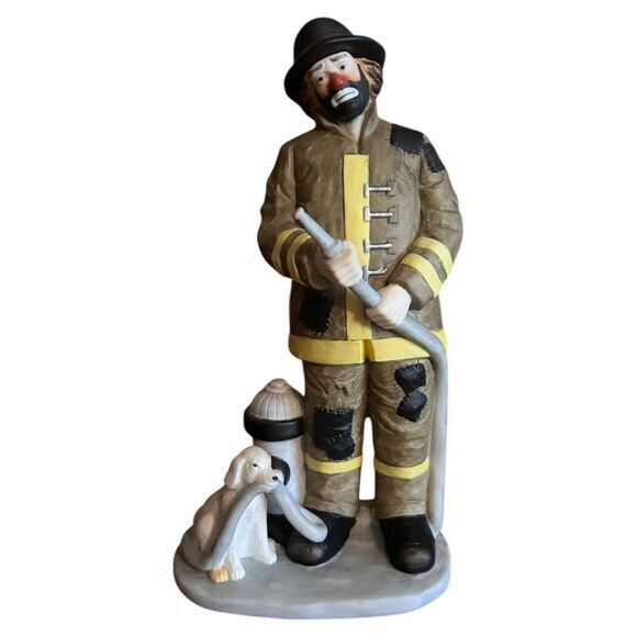 Emmett Kelly Jr Flambro 9" Porcelain Clown Fireman Firefighter and Dog Figurine - Picture 2 of 10